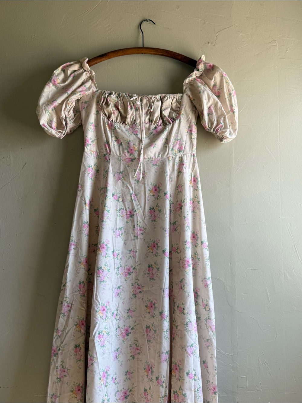 Floral Puff Sleeve Maxi Dress in Light Pink